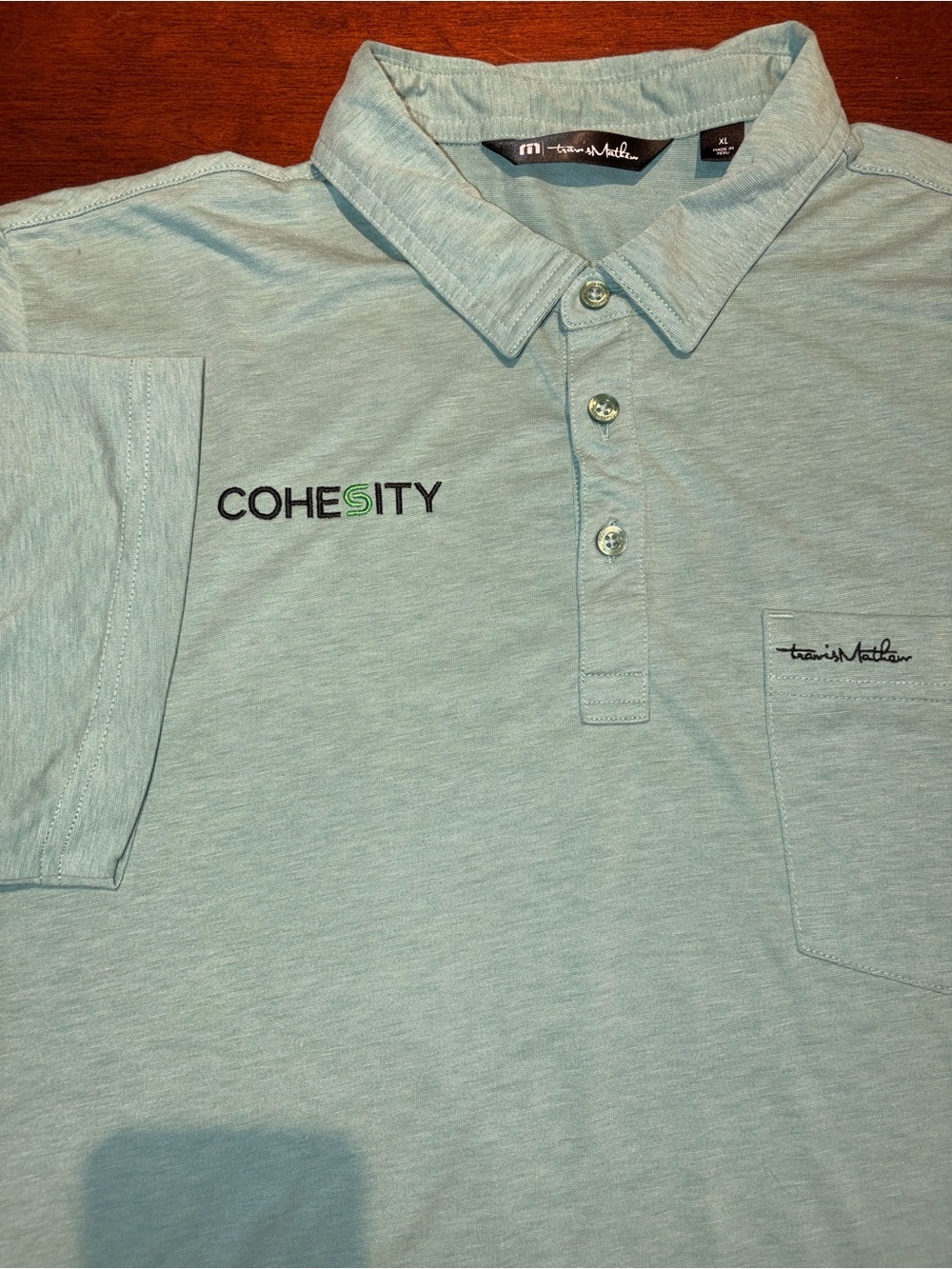 Travis Mathew Off The Road Pima Cotton Blend Pocket Polo Green Cohesity Logo L